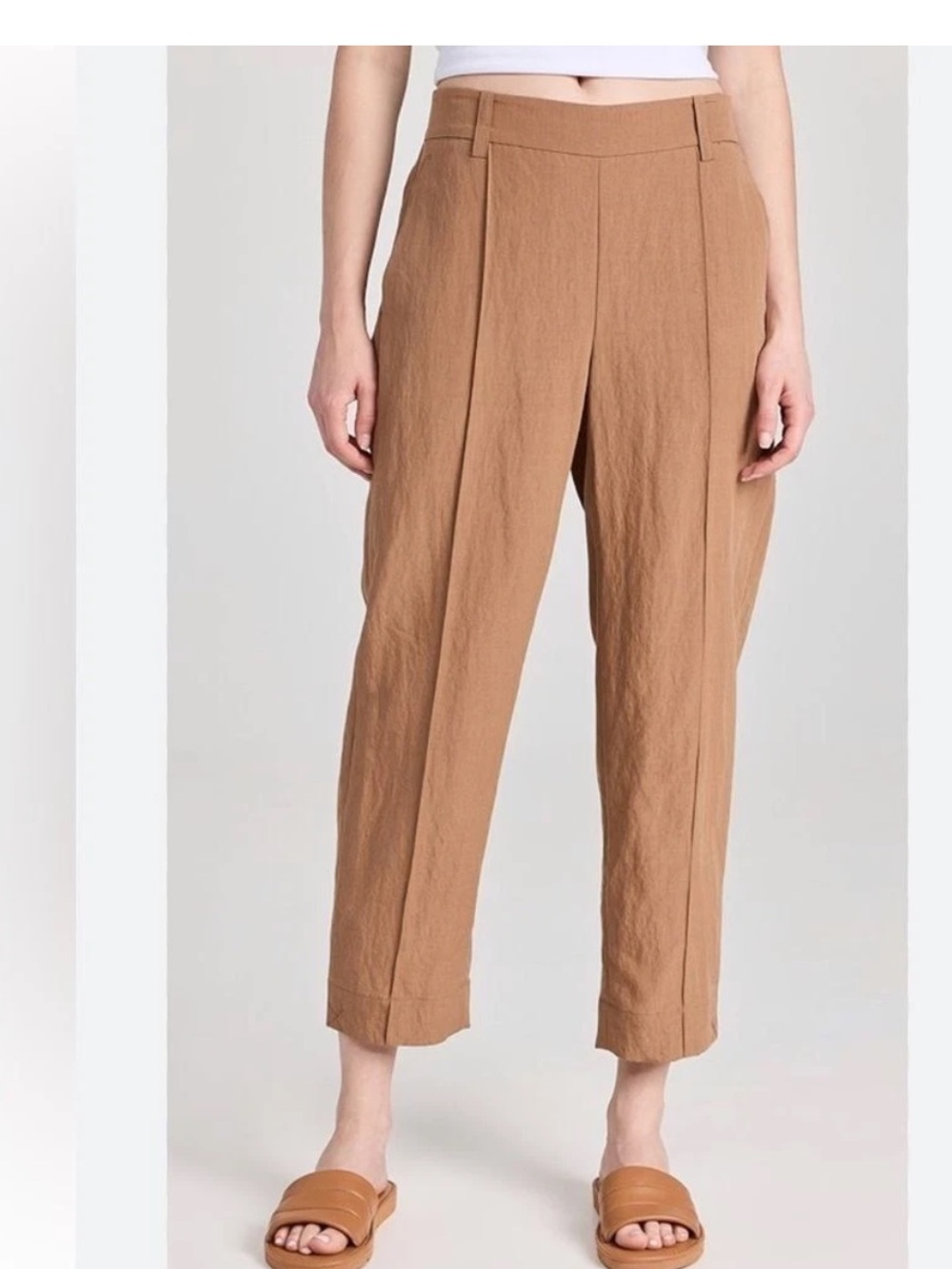 Vince Camel Mid Rise Tapered Pull On Trouser Pants Ankle Pleated Medium